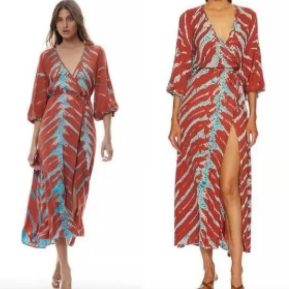 Dresses & Skirts - Young Fabulous & Broke Belle Midi Wrap Dress Mud Savannah V-Neck Size Medium